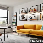 스니커즈 보관함 추천 - **Prompt:** A sleek, modern living room corner showcasing a meticulously organized sneaker collectio...