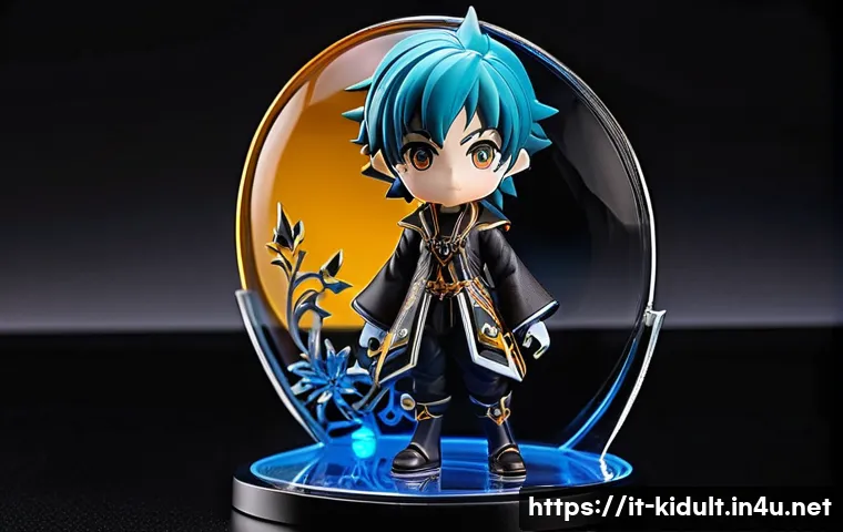 애니메이션 피규어 - A high-quality collectible anime action figure posed dynamically on a sleek black display stand, fea...