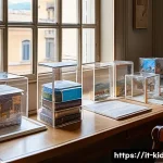 Home 21 프라모델 해외 직구 팁 - A detailed scene of an Italian collector's desk featuring carefully packaged collectible models insi...
